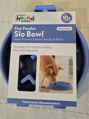 Outward Hound Fun Feeder Slow Feeder Dog Bowl, Blue, 2-cup